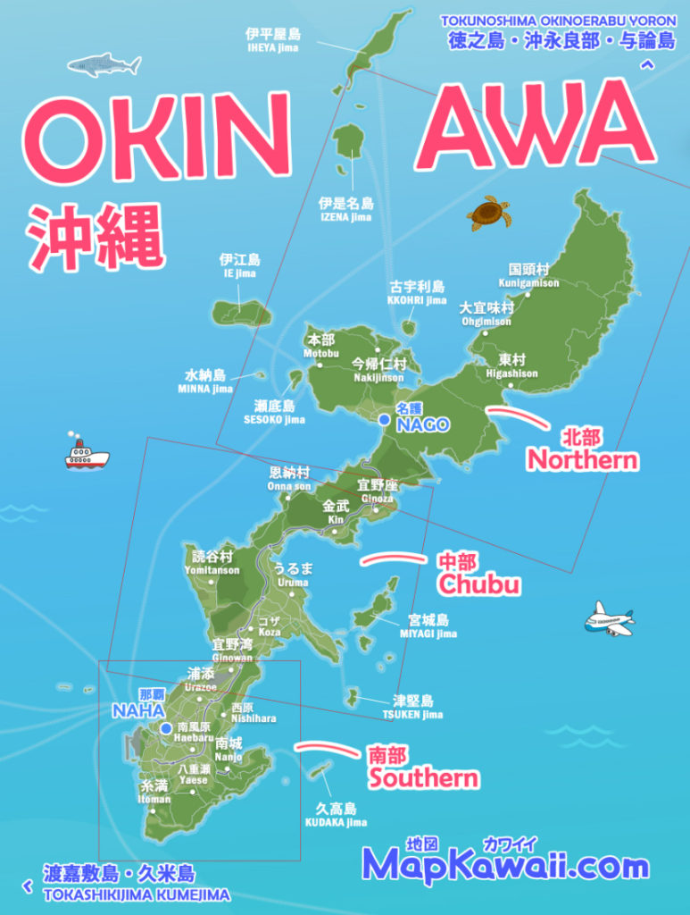 沖縄の観光地図 シンプルなキャンバス化